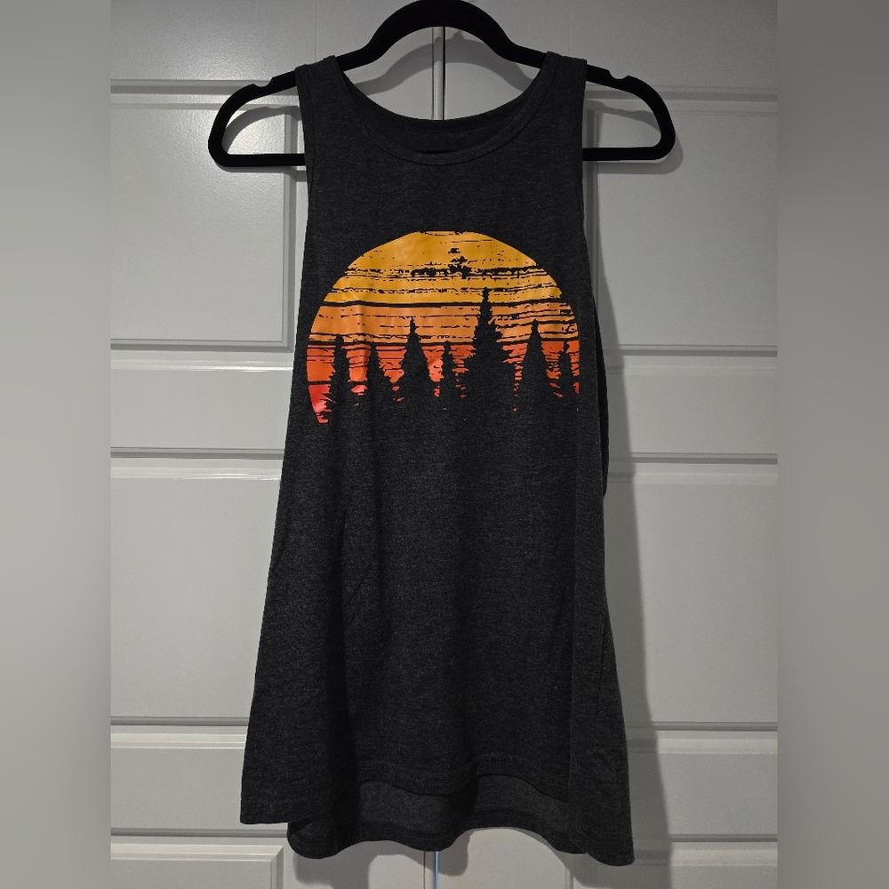 Sunset Forest Graphic Tank • Dark Charcoal • Size M